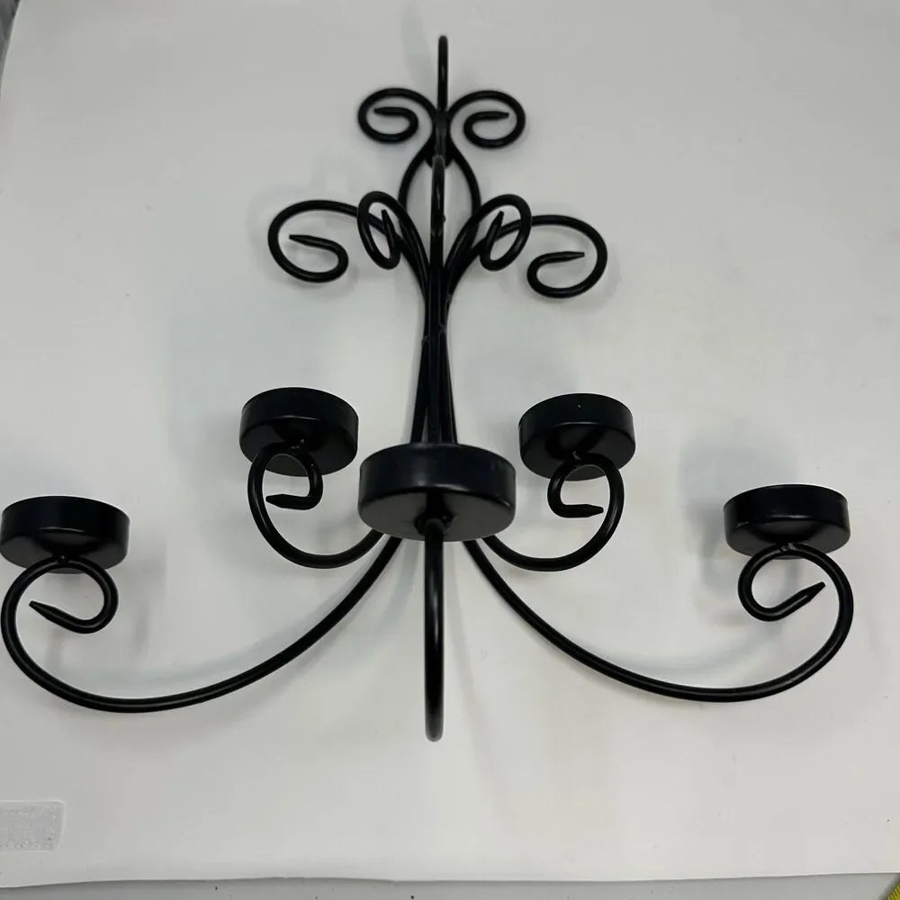 Elegant Black Metal 5 Candle Wall Sconce for Votives, Tealights, or Flameless